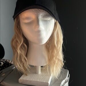 Black Cap with Wavy Blonde Wig